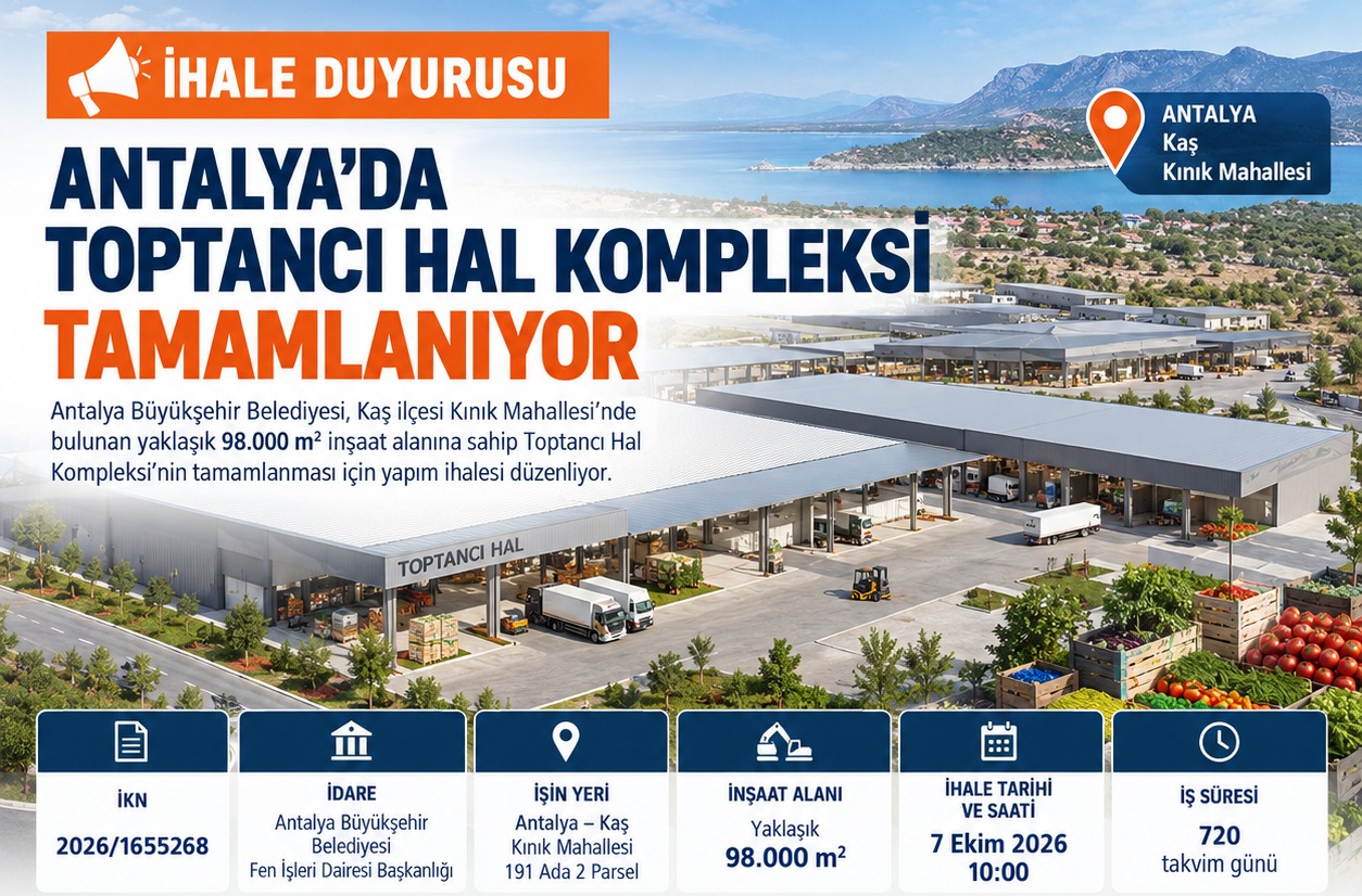 Antalya'da 98.000 m²'lik Toptancı Hal Kompleksinin Tamamlanması İçin İhaleye Çıkıldı