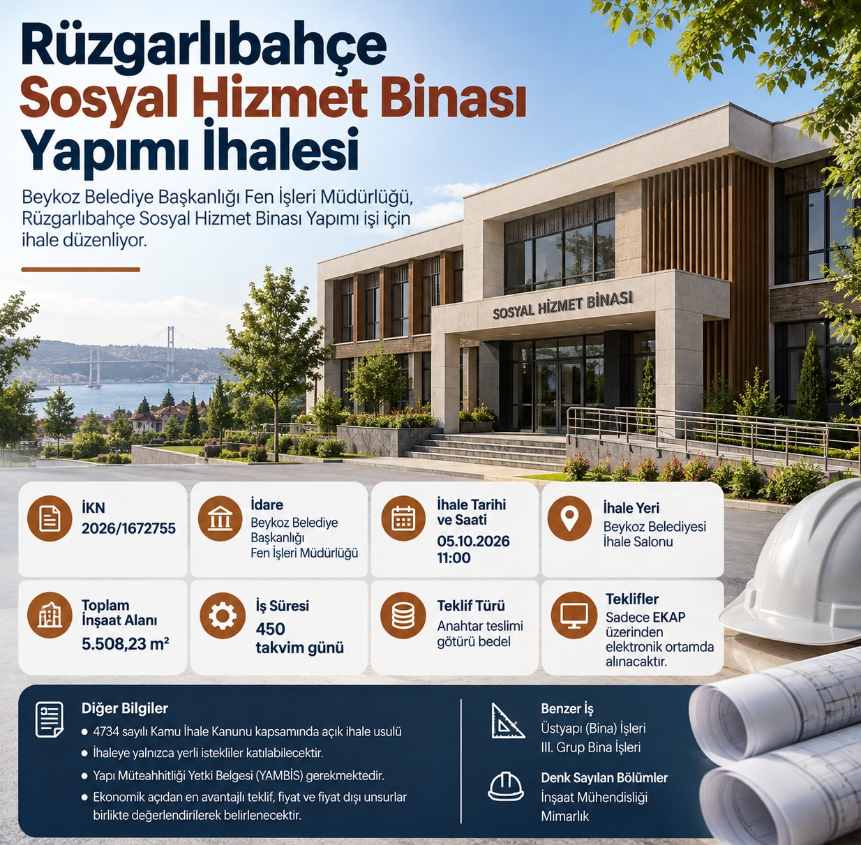 Beykoz Rüzgarlıbahçe Sosyal Hizmet Binası Yapımı İçin İhale İlanı