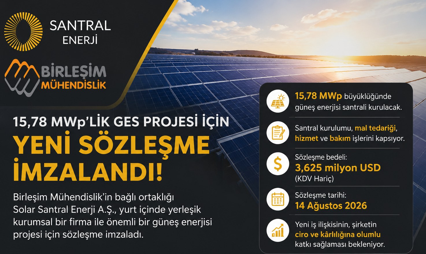 Birleşim Mühendislik'ten 15,78 MWp'lik GES Projesi