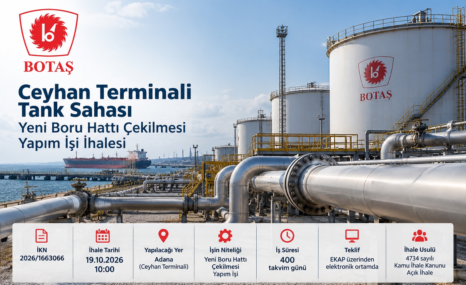 BOTAŞ, Ceyhan Terminali Tank Sahası İçin Yeni Boru Hattı İhalesine Çıkıyor