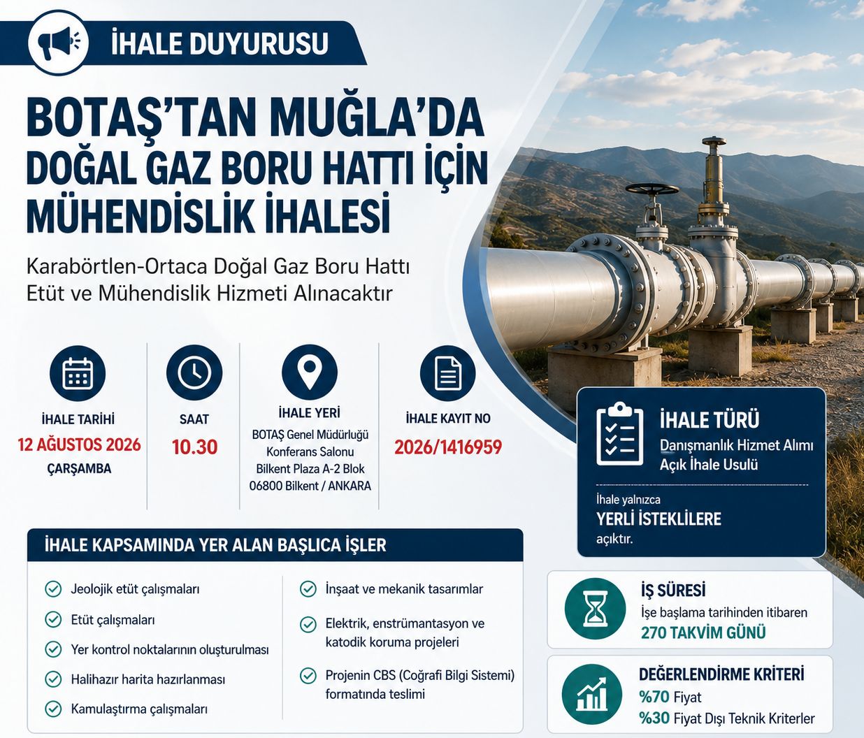 BOTAŞ'tan Muğla'da Doğal Gaz Boru Hattı İçin Mühendislik İhalesi