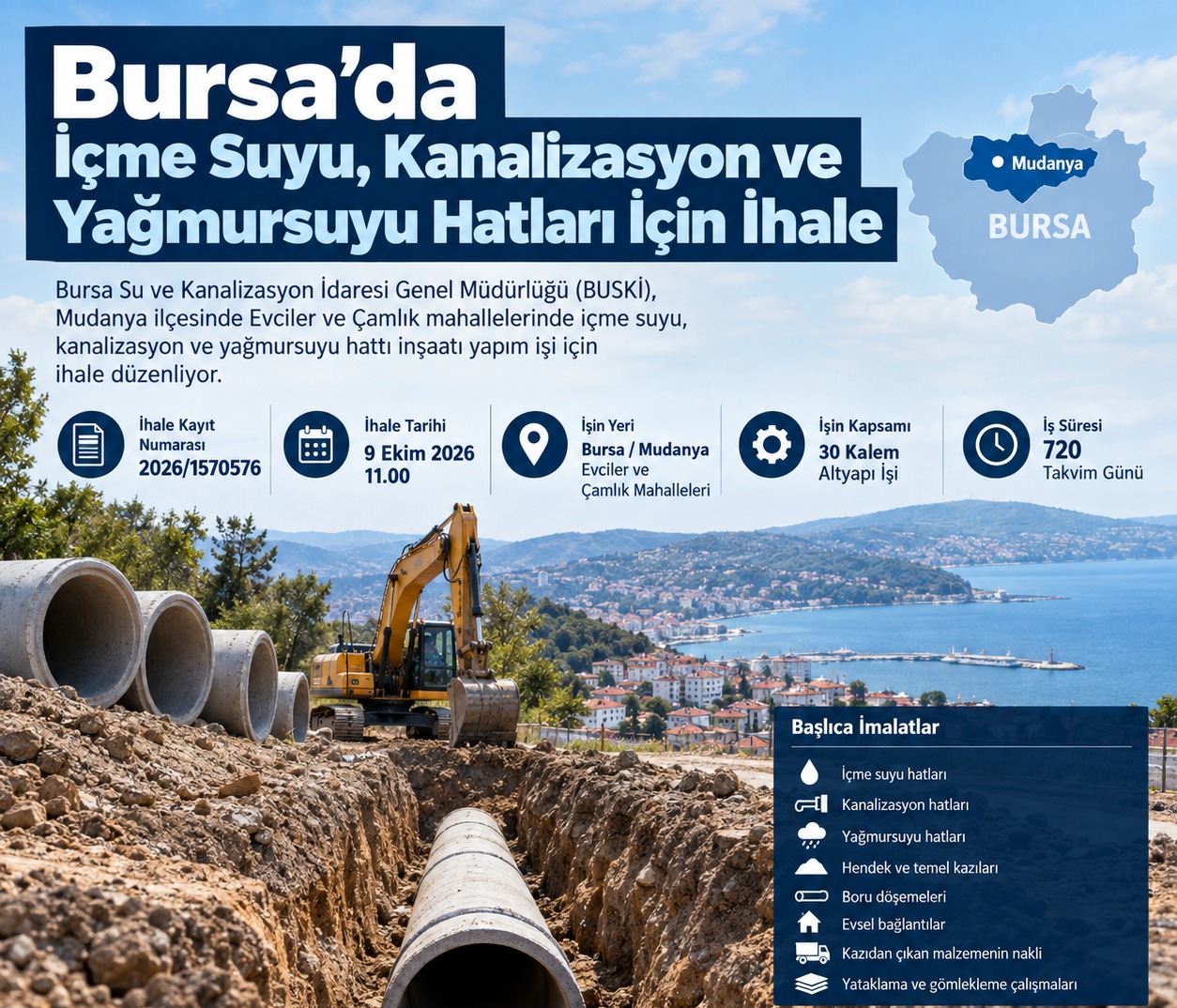Bursa'da İçme Suyu, Kanalizasyon ve Yağmursuyu Hatları İçin İhale