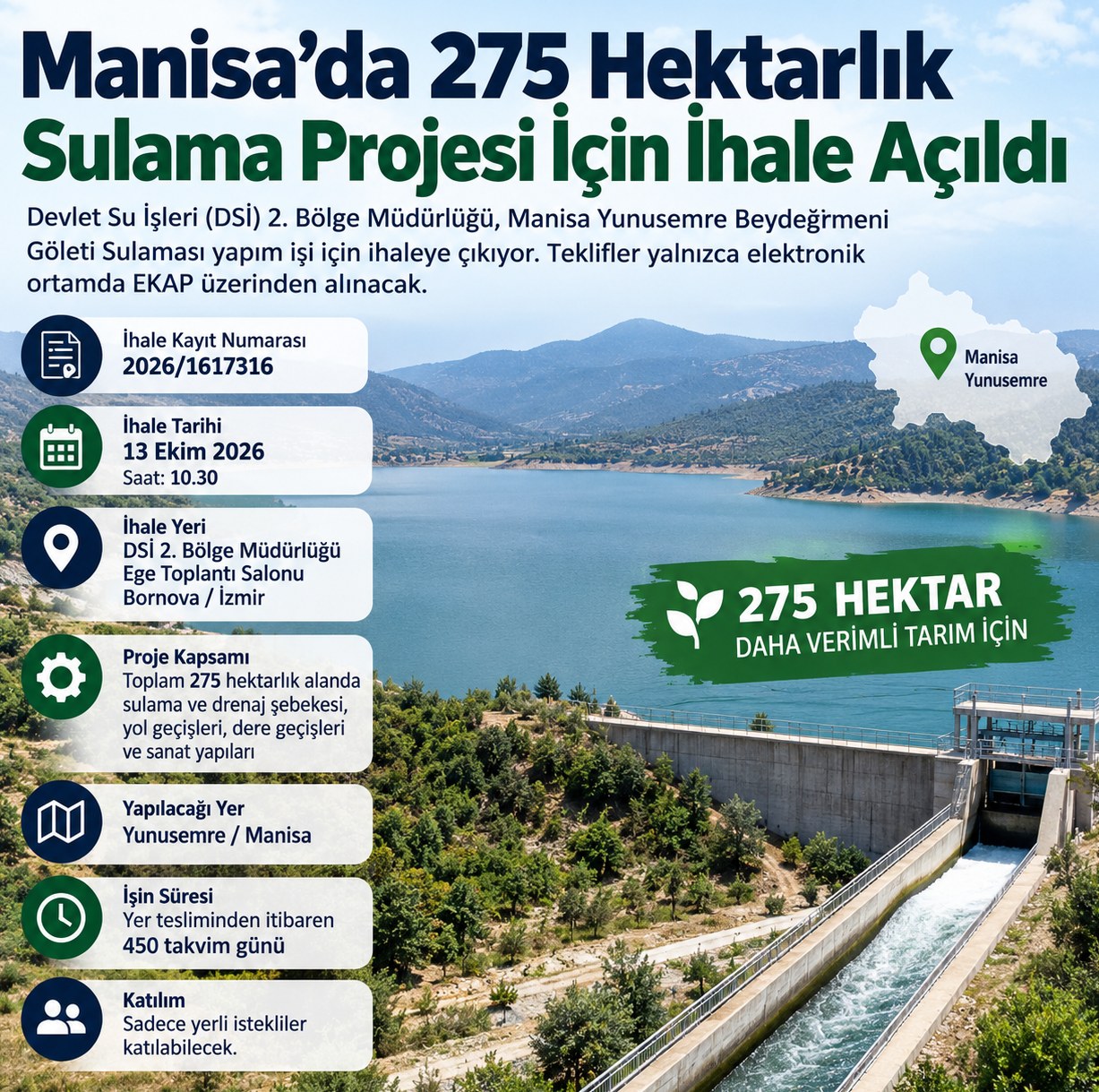 Manisa'da 275 Hektarlık Sulama Projesi İçin İhale Açıldı