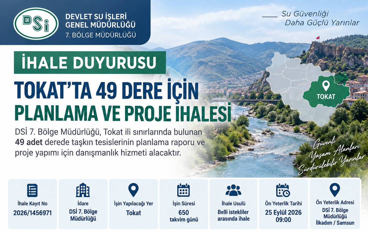Tokat'ta 49 Dere İçin 650 Günlük Planlama ve Proje İhalesi