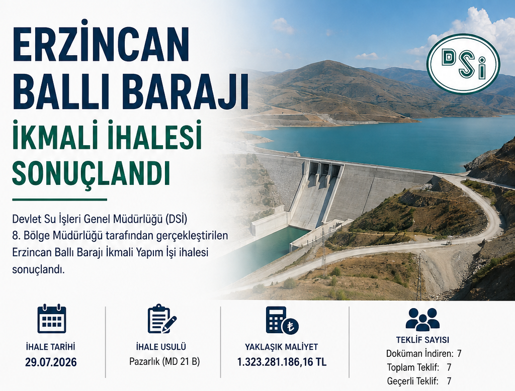 Erzincan Ballı Barajı İkmali İhalesi Sonuçlandı