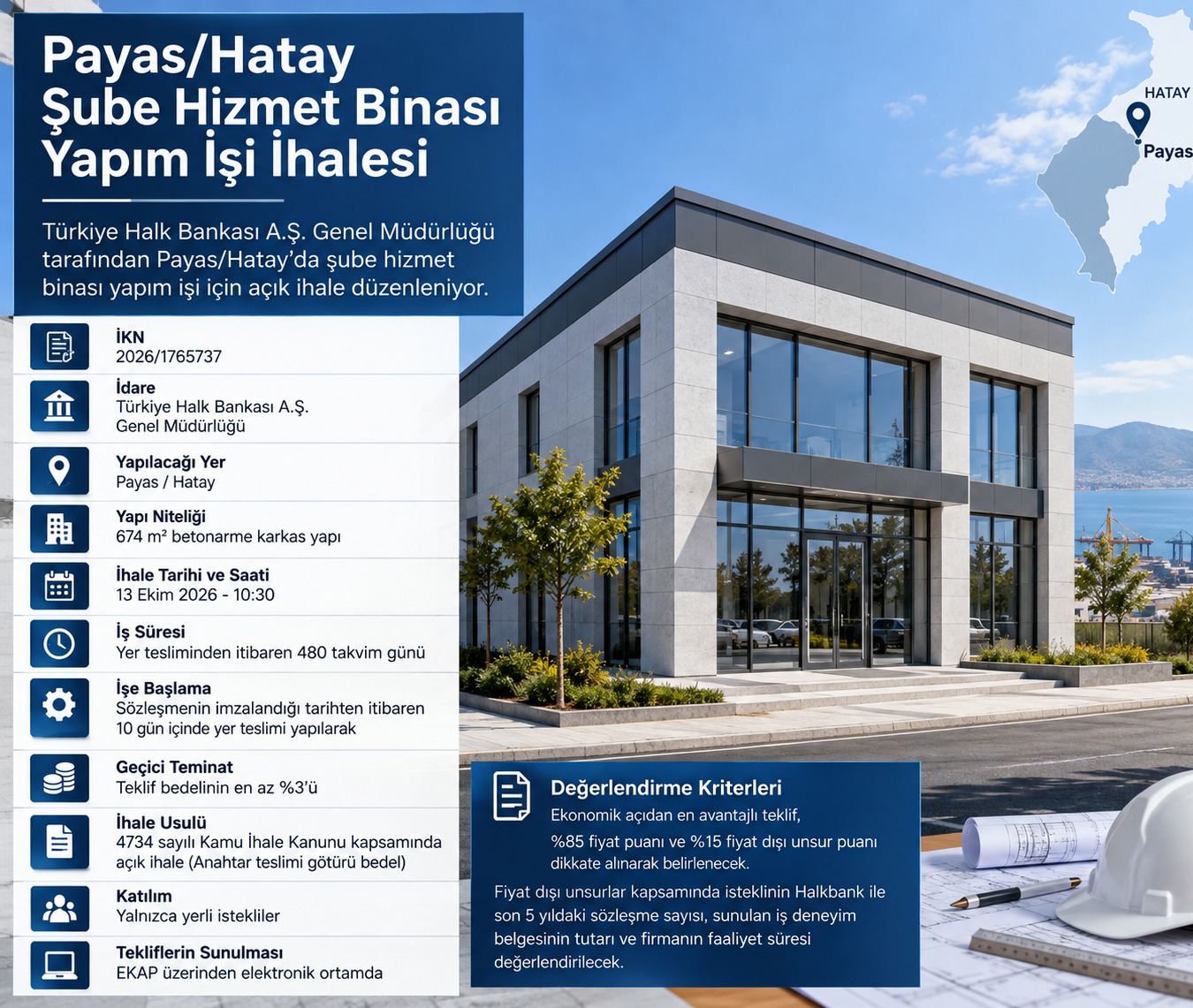 Halkbank'tan Hatay Payas'ta Hizmet Binası İhalesi