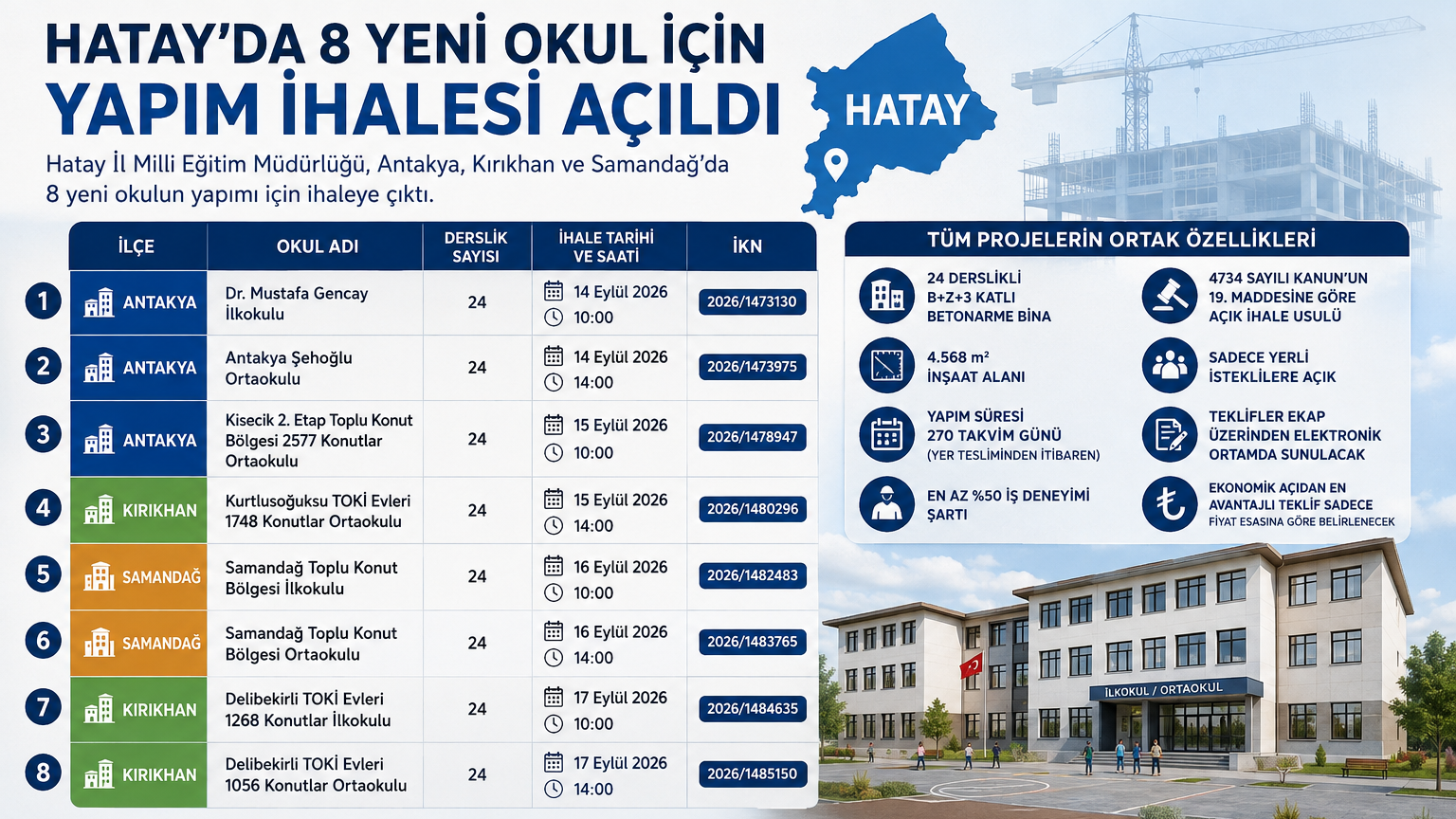 Hatay’da 8 Yeni Okul İçin Yapım İhalesi Açıldı
