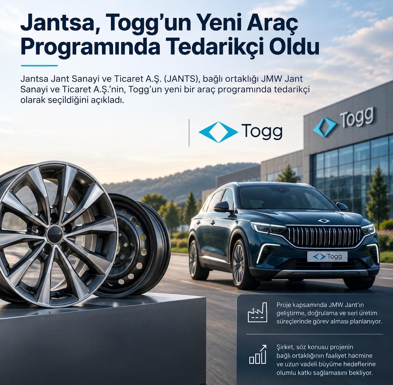 Jantsa'nın Bağlı Ortaklığı JMW Jant, Togg'un Yeni Araç Programında Tedarikçi Oldu
