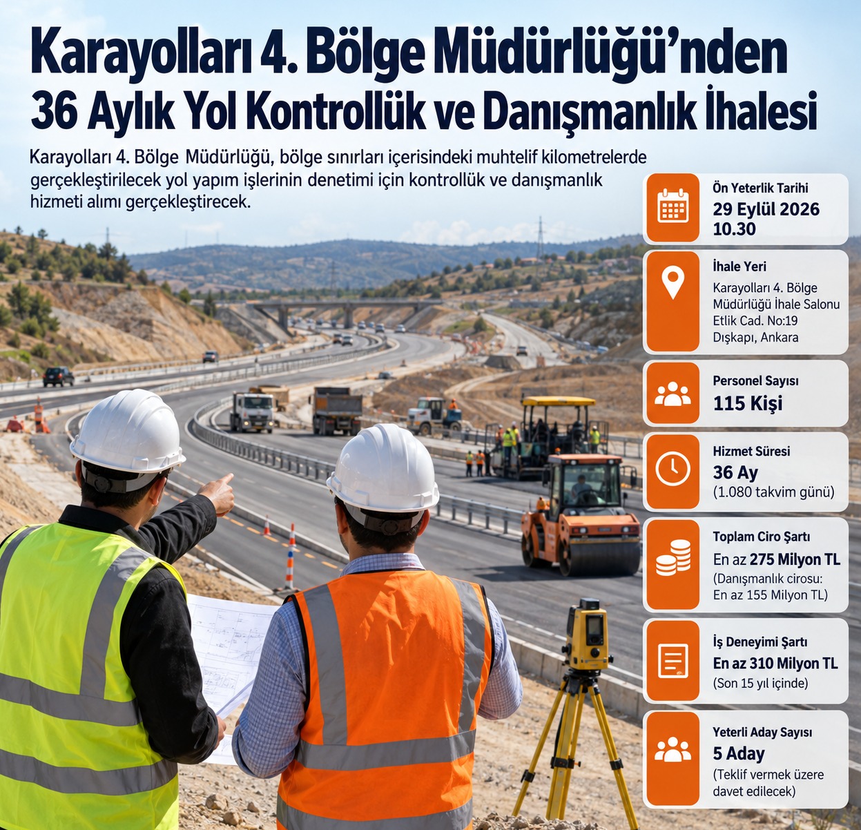 Karayolları 4. Bölge Müdürlüğü'nden 36 Aylık Yol Kontrollük ve Danışmanlık İhalesi