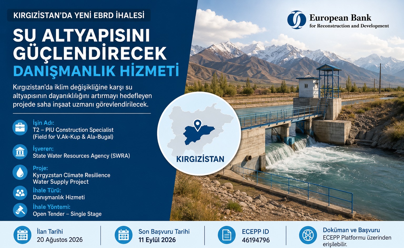 Kırgızistan’da Su Altyapısı Projesi İçin Yeni EBRD Danışmanlık İhalesi