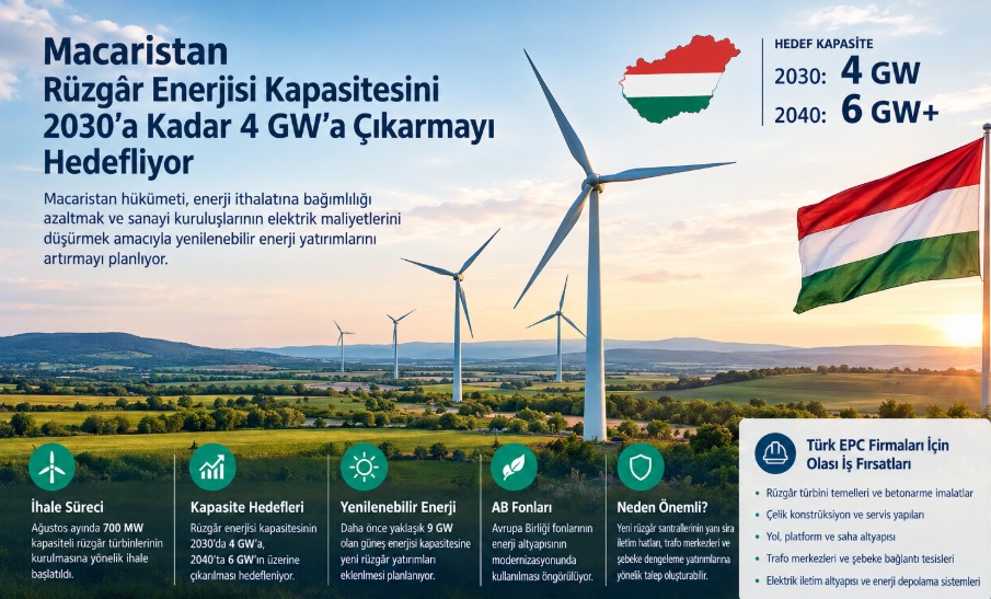 Macaristan, 2030'a Kadar Rüzgâr Enerjisi Kapasitesini 4 GW'a Çıkarmayı Hedefliyor
