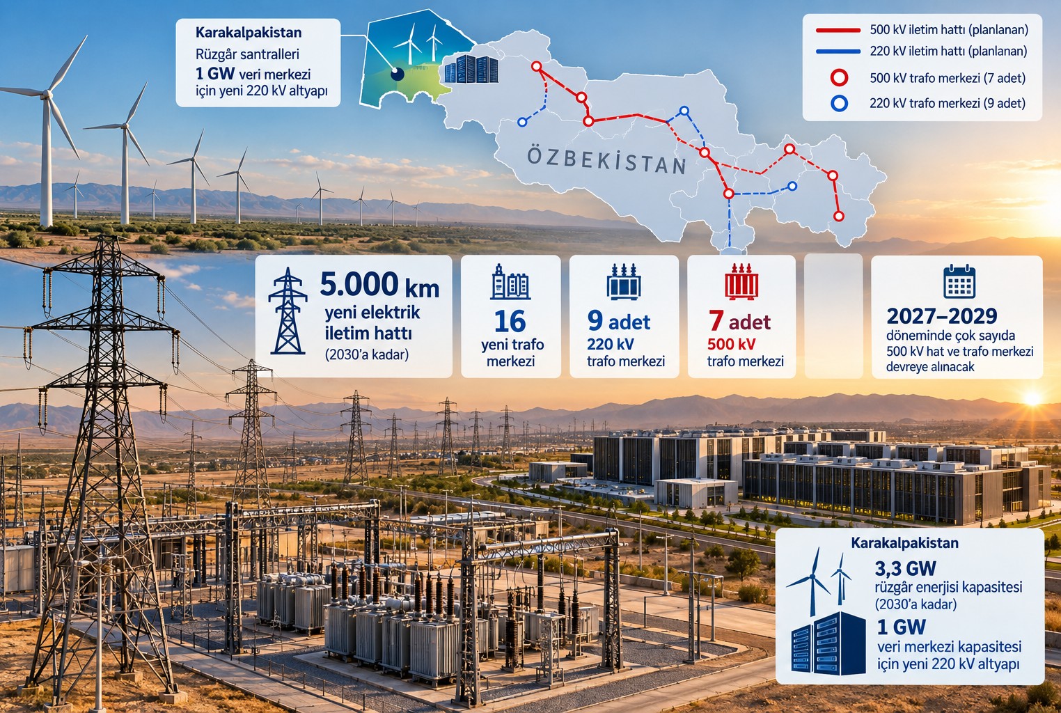 Özbekistan 2030'a Kadar 5.000 Km Yeni Elektrik İletim Hattı Planlıyor