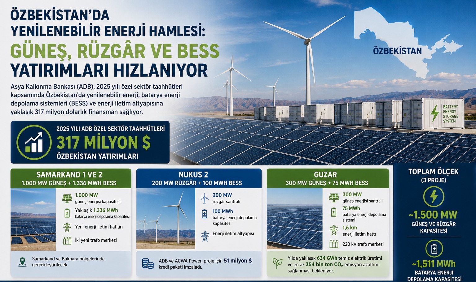 Özbekistan'da Yenilenebilir Enerji Hamlesi: Güneş, Rüzgâr ve BESS Yatırımları Hızlanıyor