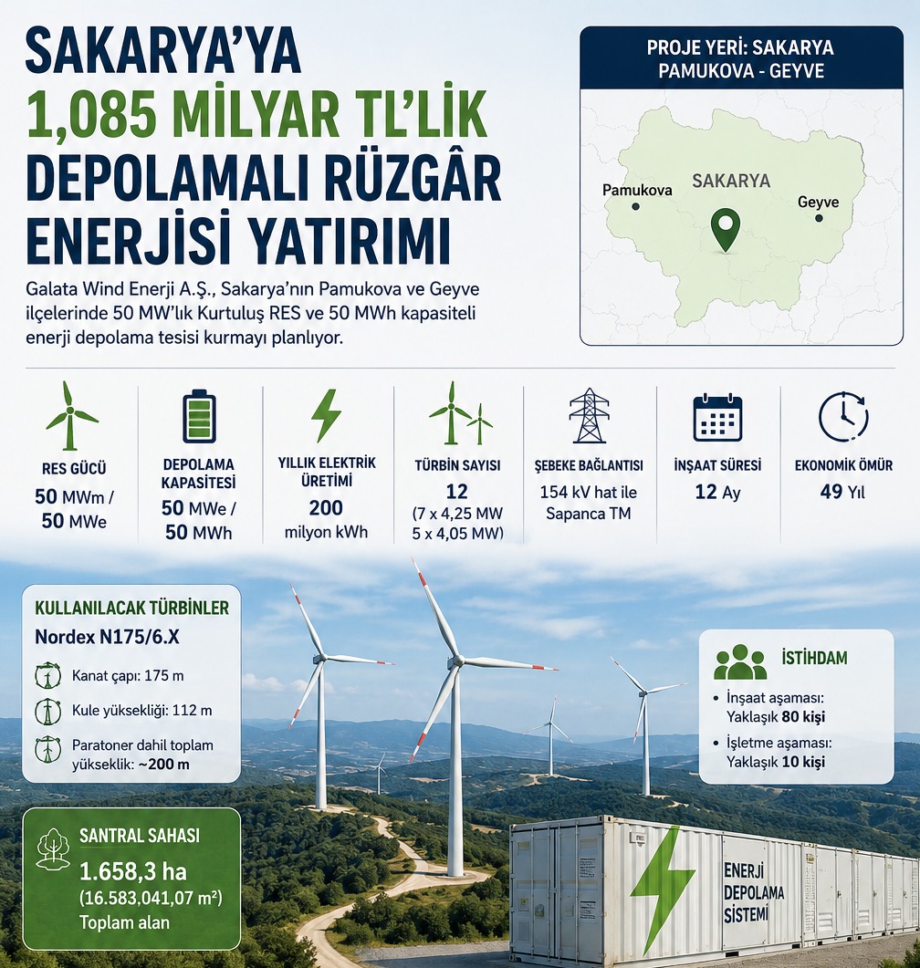 Sakarya’ya 1,085 Milyar TL’lik Depolamalı Rüzgâr Enerjisi Yatırımı