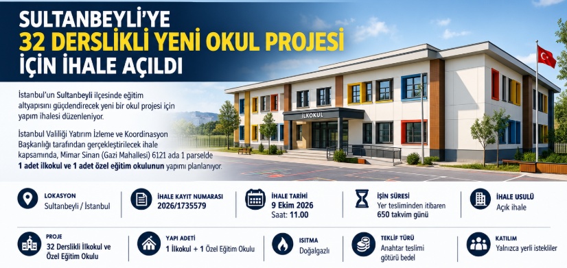 Sultanbeyli'ye 32 Derslikli Yeni Okul Projesi İçin İhale Açıldı
