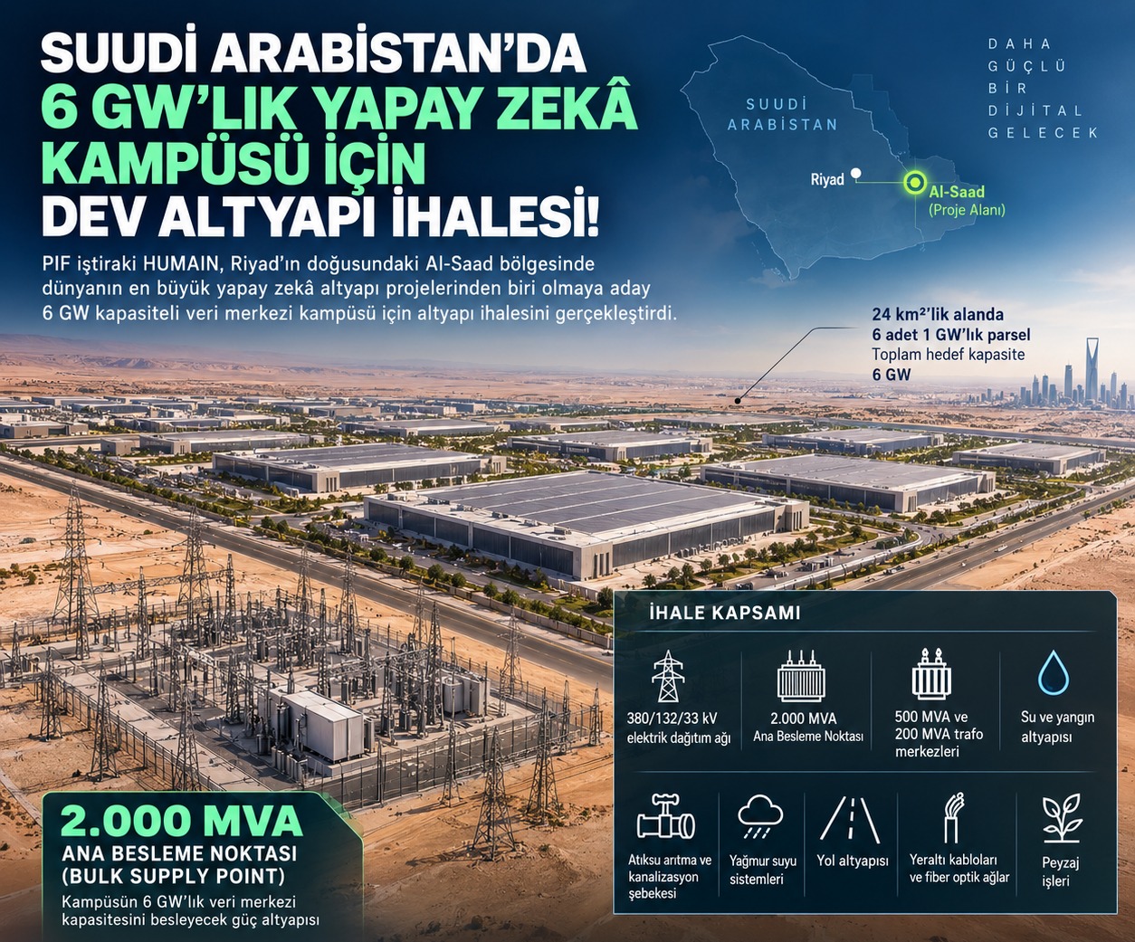 Suudi Arabistan'da 6 GW'lık Yapay Zekâ Kampüsü İçin Dev Altyapı Hamlesi