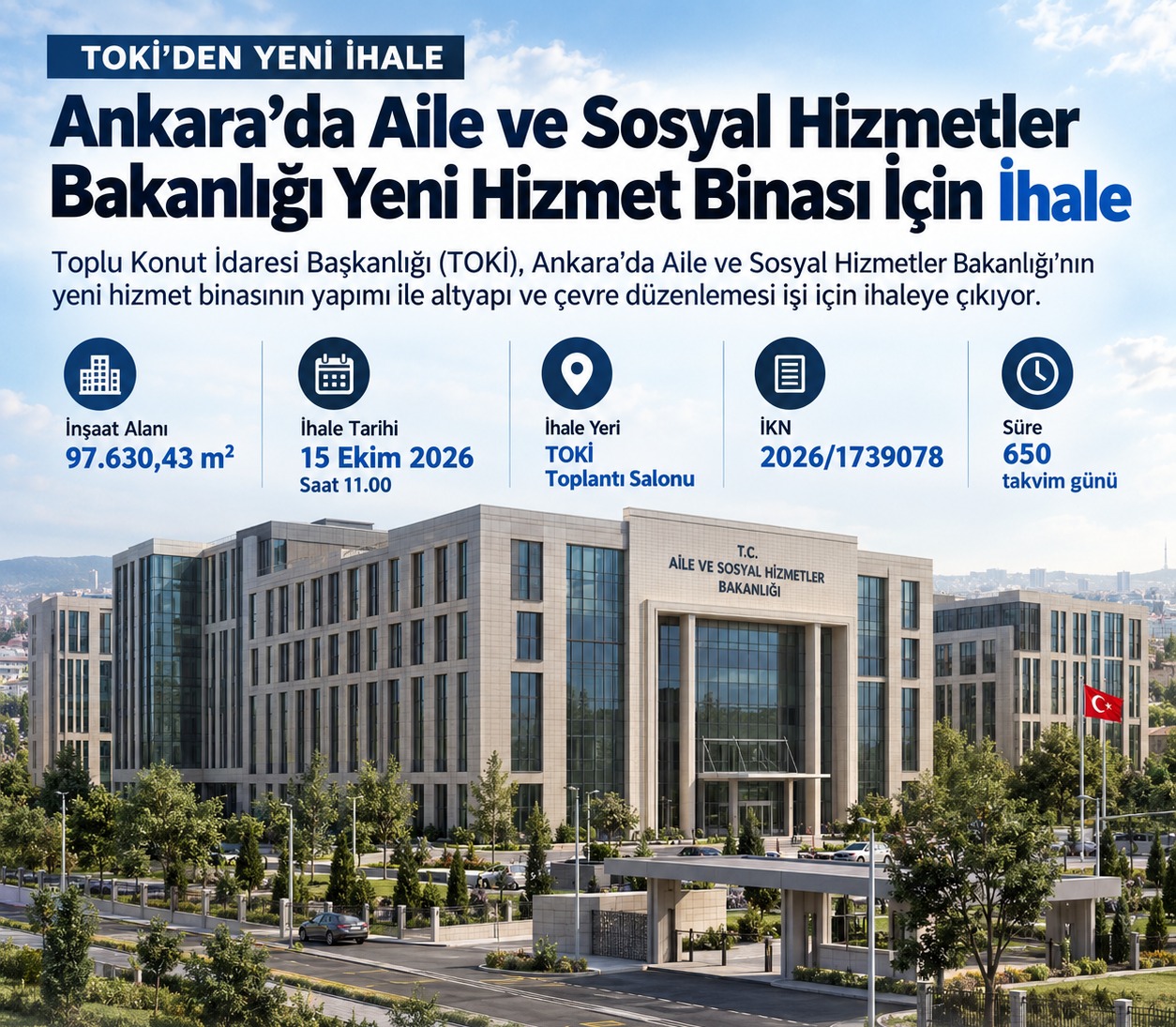 Ankara'da Aile ve Sosyal Hizmetler Bakanlığı Yeni Hizmet Binası İçin İhale