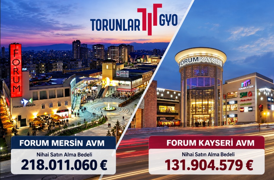 Torunlar GYO, Forum Mersin ve Forum Kayseri AVM'lerinin Nihai Satın Alma Bedellerini Açıkladı