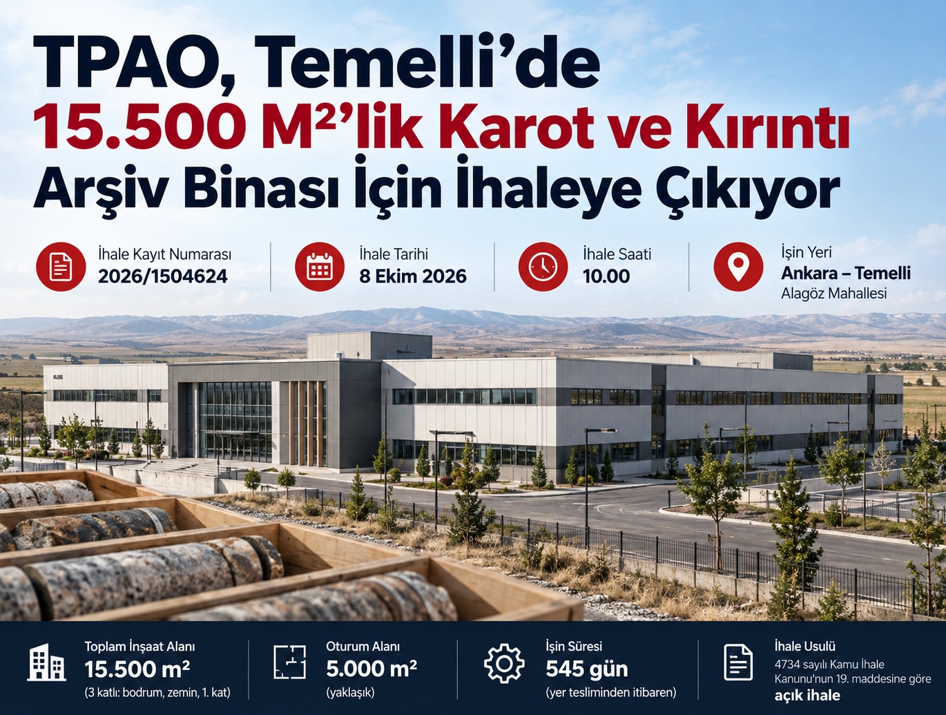 TPAO, Temelli'de 15.500 m²'lik Karot ve Kırıntı Arşiv Binası İçin İhaleye Çıkıyor