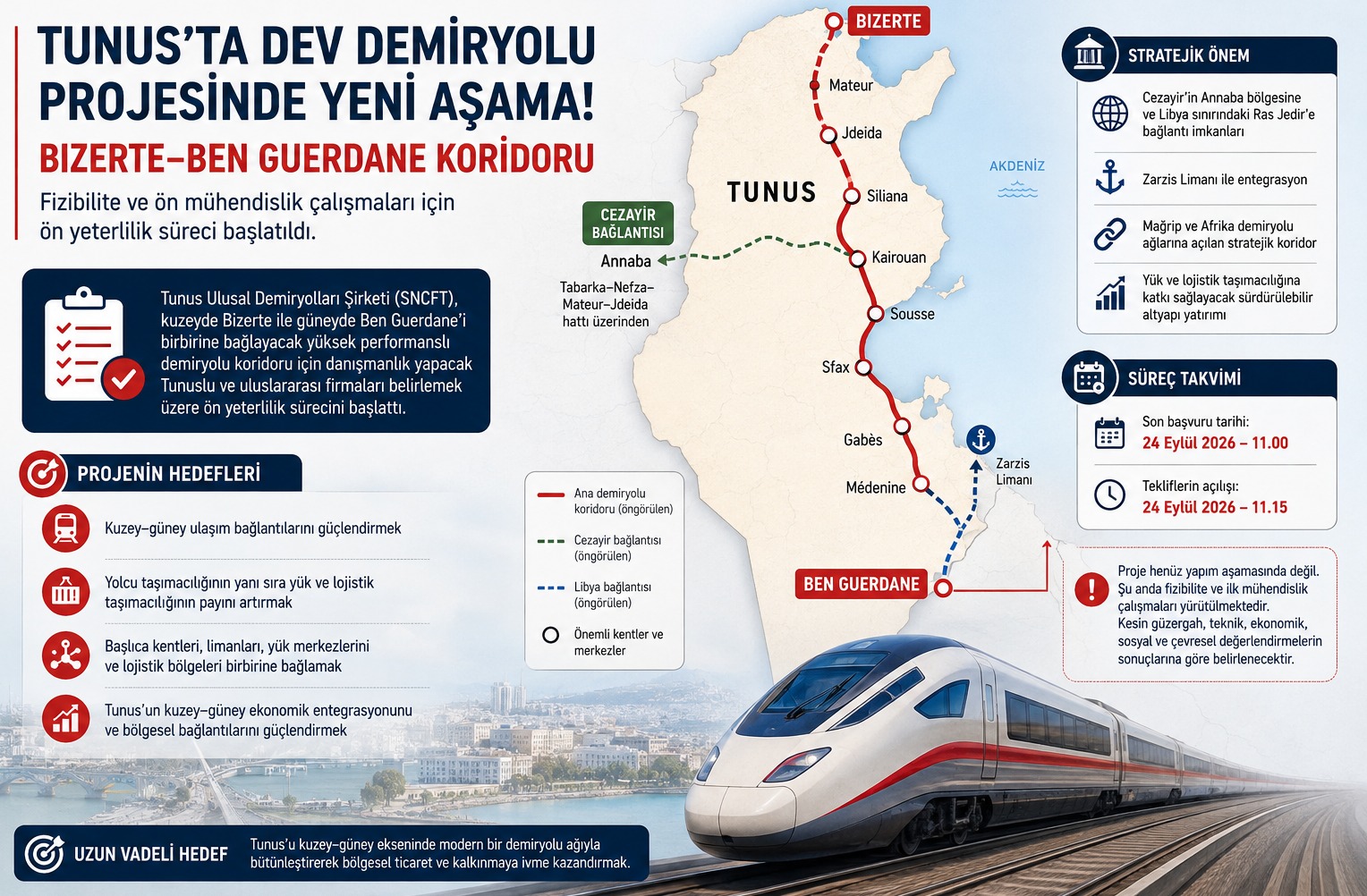 Tunus'ta Bizerte–Ben Guerdane Demiryolu Koridoru İçin Ön Yeterlilik Süreci Başladı