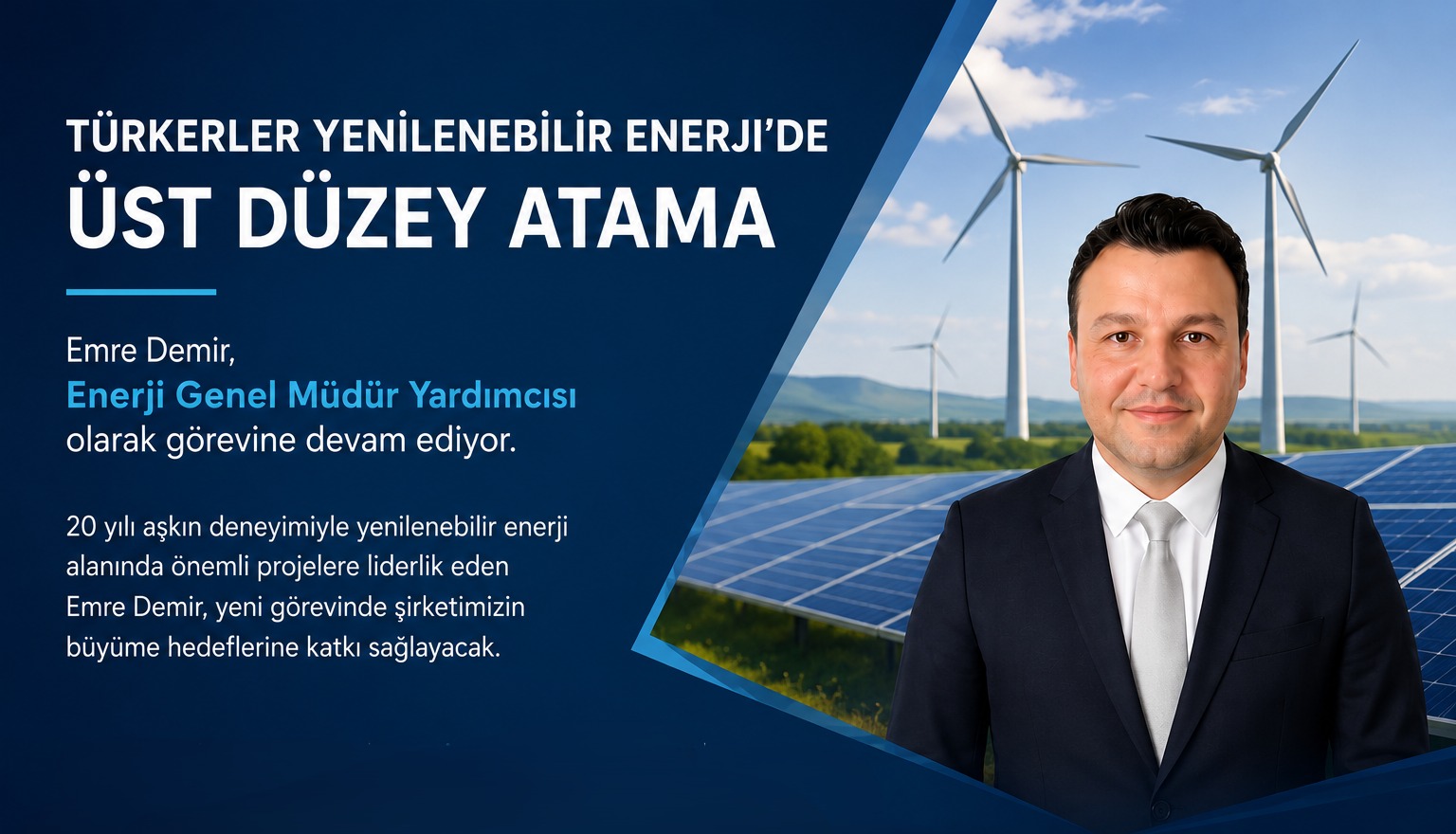 Türkerler Yenilenebilir Enerji'de Üst Düzey Atama: Emre Demir Enerji Genel Müdür Yardımcısı Oldu