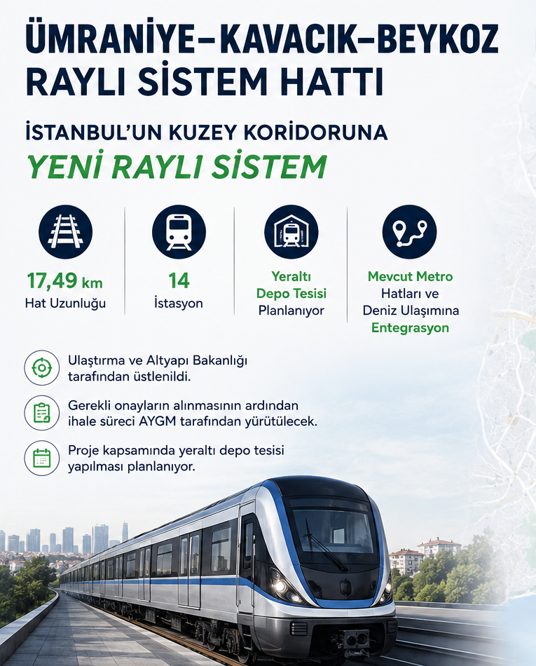 İstanbul’a 17,49 Kilometrelik Yeni Raylı Sistem: Ümraniye-Kavacık-Beykoz Hattında Bakanlık Dönemi Başladı