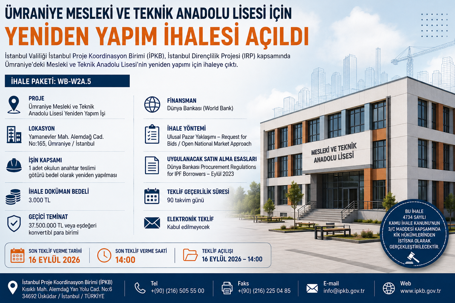 Ümraniye Mesleki ve Teknik Anadolu Lisesi İçin Yeniden Yapım İhalesi Açıldı