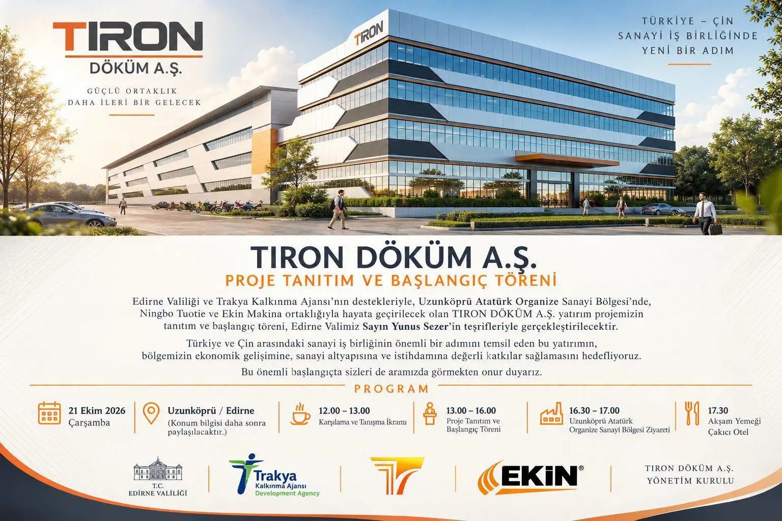 UZUNKÖPRÜ OSB'DE TÜRKİYE-ÇİN ORTAKLIĞINDA TİRON DÖKÜM YATIRIMI